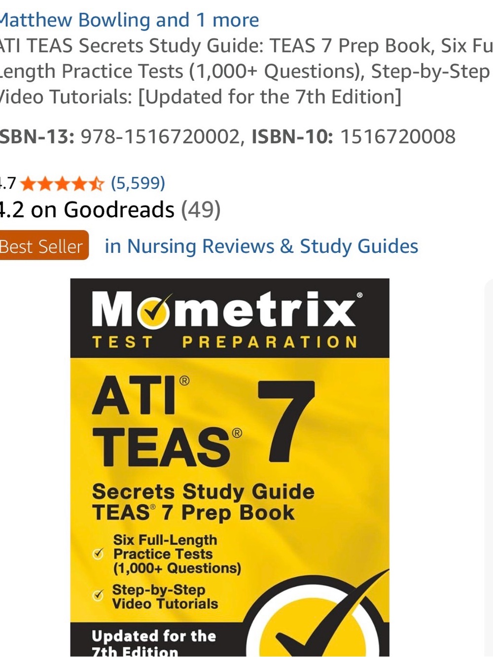 Mometrix ATI TEAS 7 Prep Book - Yellow Test Prep Guide